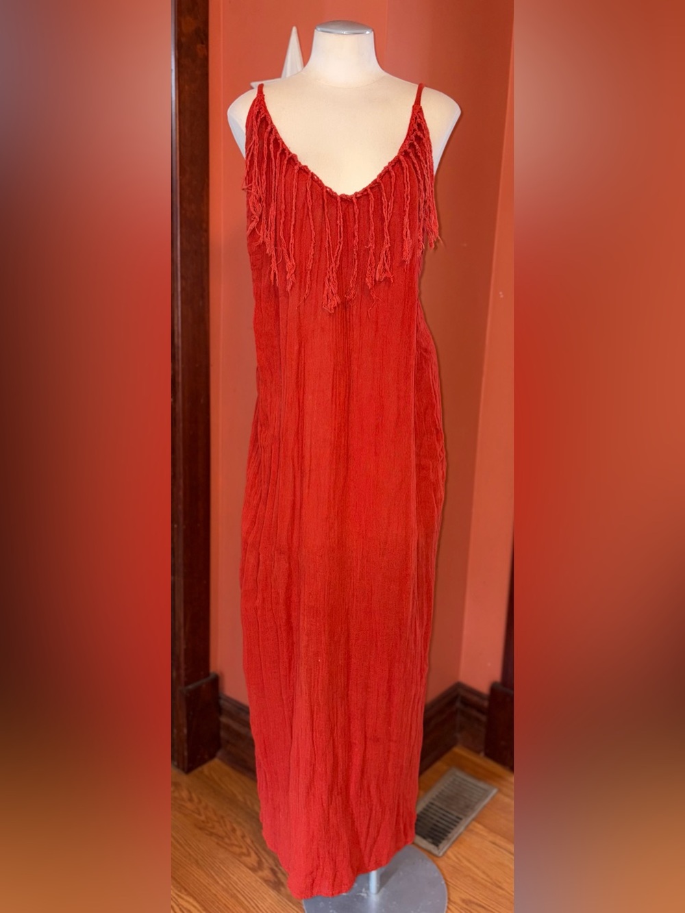 Jen's Pirate Booty Red Fringe Maxi Dress